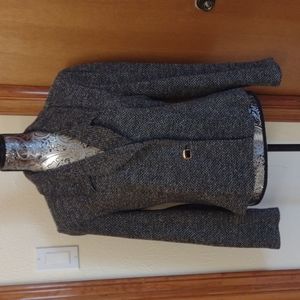 St. John One Button Tweed Blazer black and white